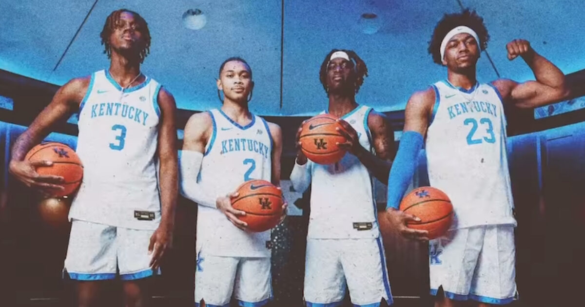 Jaland Lowe, Denzel Aberdeen, Mo Dioubate and Kam Williams visit Lexington (Photo via UK Athletics)