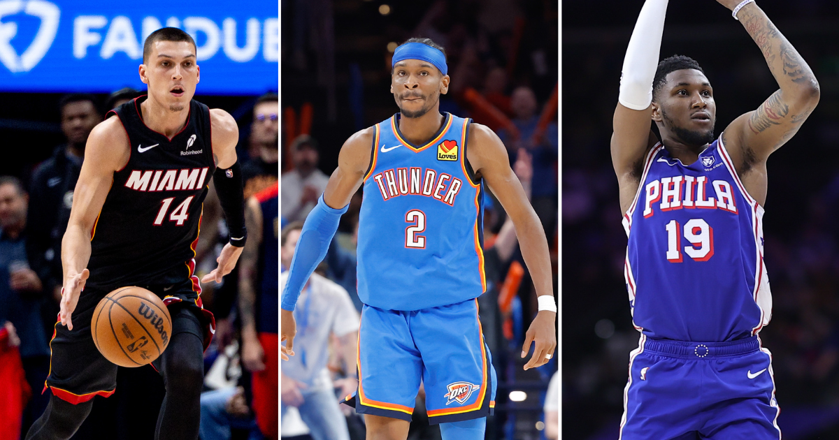 Photos of Tyler Herro (middle), Shai Gilgeous-Alexander (middle), and Justin Edwards via Imagn Images