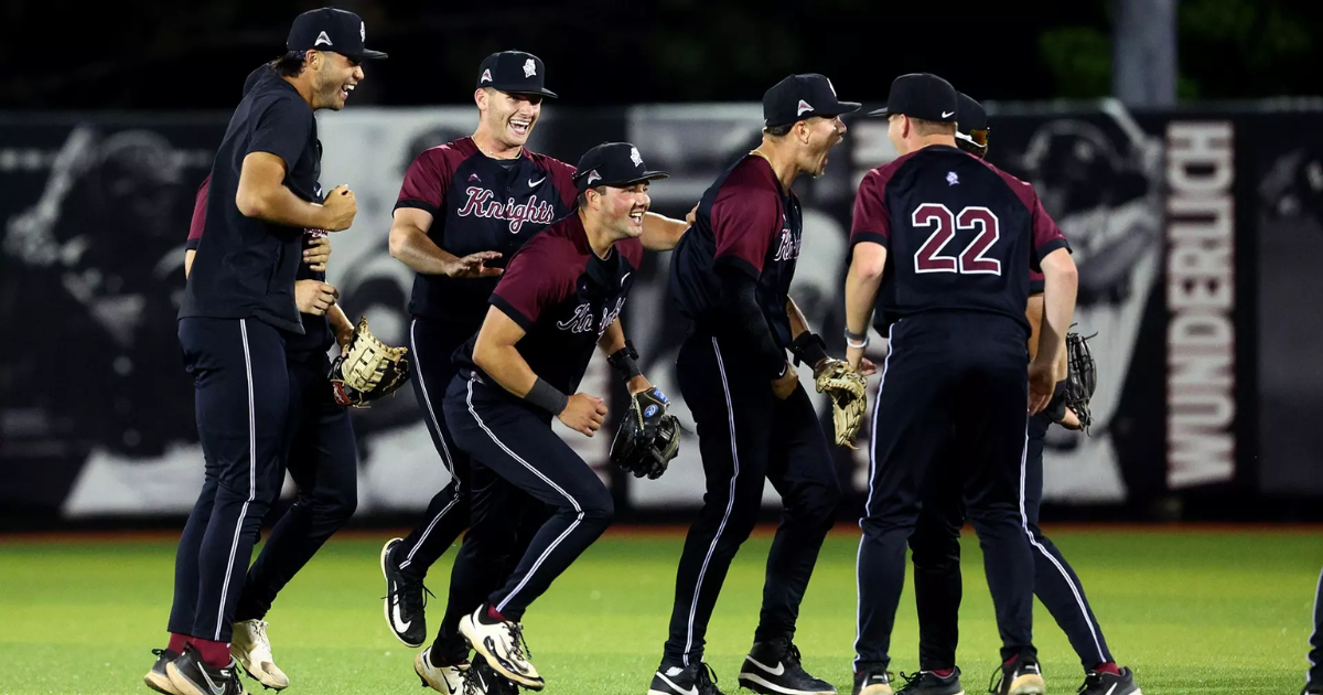 Bellarmine baseball celebrates a win over Louisville, via John Somers II, BU Athletics