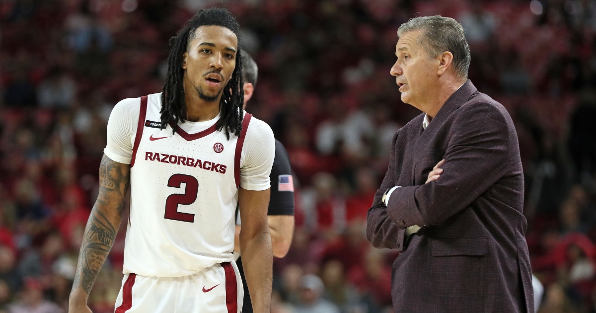 Boogie Fland, John Calipari, Arkansas - © Nelson Chenault-Imagn Images