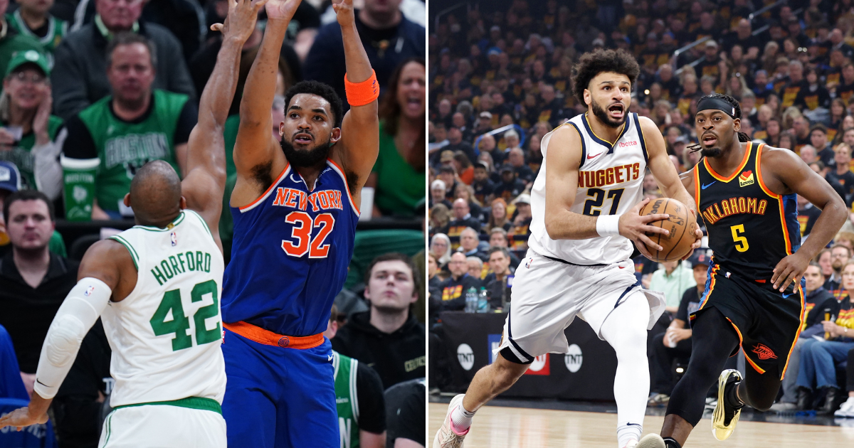 Photos of Karl-Anthony Towns (left) and Jamal Murray (right) via Imagn Images