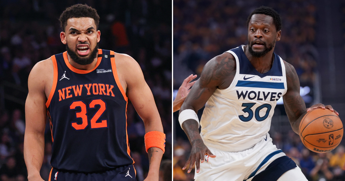 Photos of Karl-Anthony Towns (left) and Julius Randle via Imagn Images