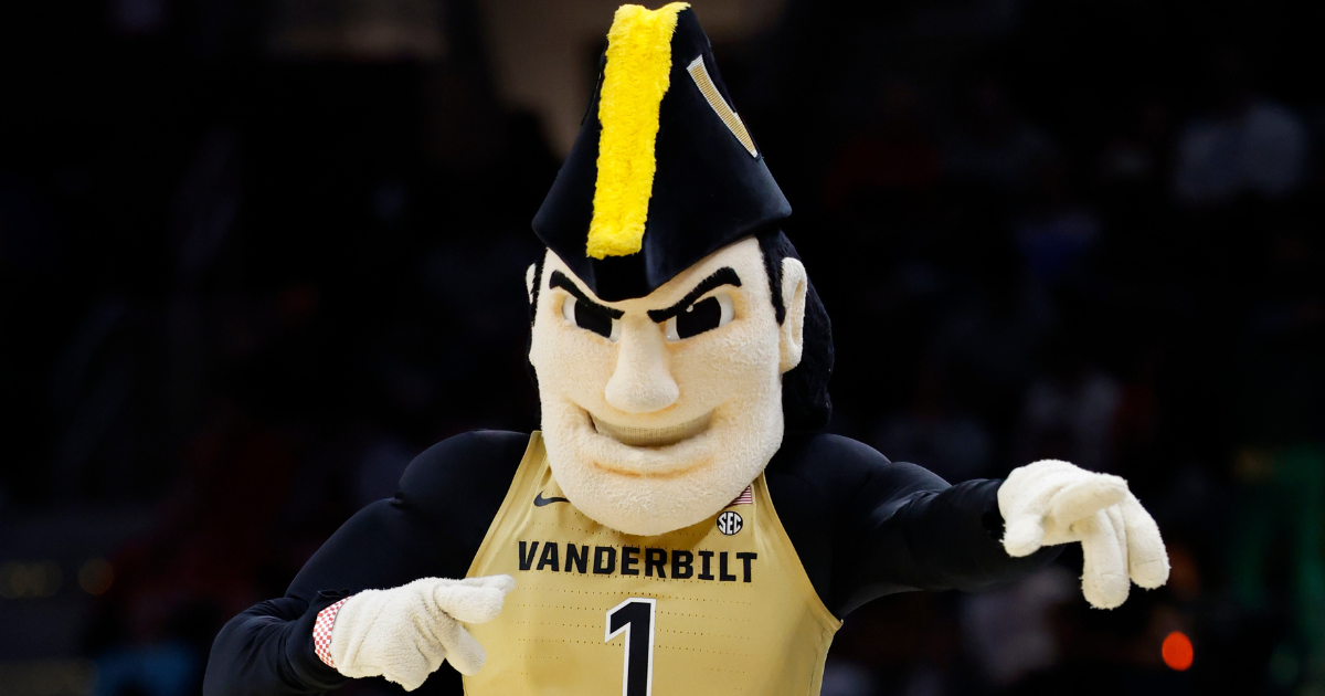 Mar 21, 2025; Cleveland, OH, USA; Vanderbilt Commodores mascot “Mr. Commodore” performs in the first half against the St. Mary's Gaels at Rocket Arena. Mandatory Credit: Rick Osentoski-Imagn Images