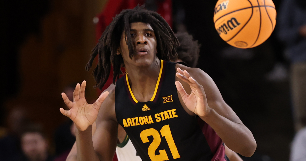 Jan 11, 2025; Tempe, Arizona, USA; Arizona State Sun Devils forward Jayden Quaintance (21) against the Baylor Bears at Desert Financial Arena. Mandatory Credit: Mark J. Rebilas-Imagn Images