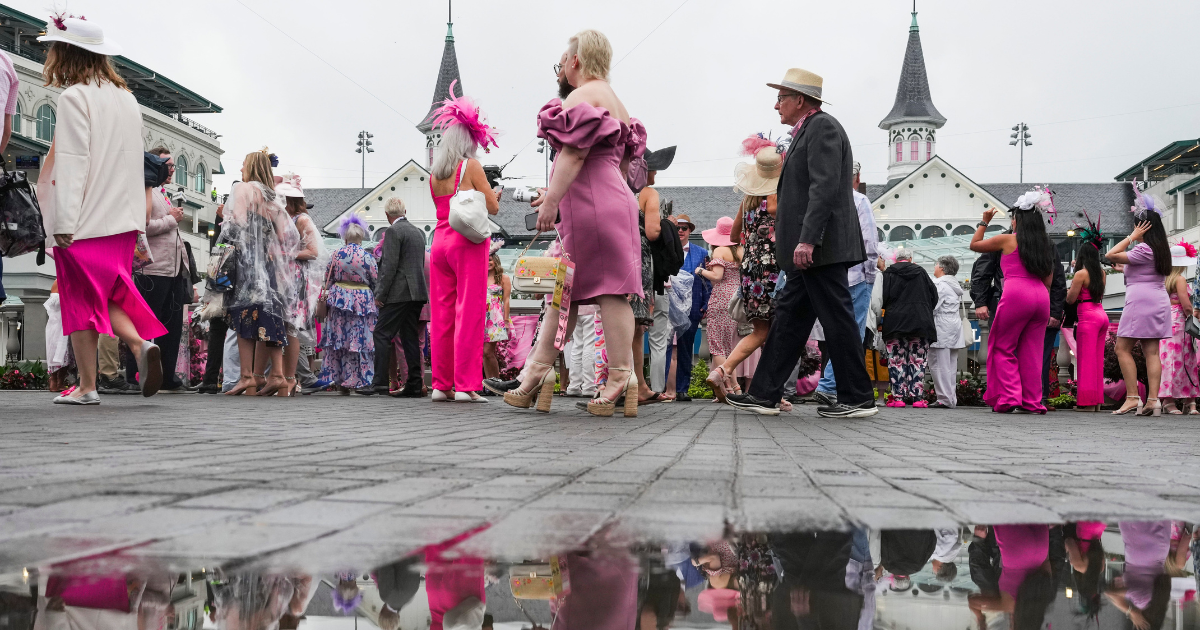People check out the Paddock at Churchill Downs early Friday. Rain fell in the early morning hours before the 2024 Kentucky Oaks Friday, May 3, 2024 in Louisville, Kentucky - © Matt Stone/The Courier Journal / USA TODAY NETWORK