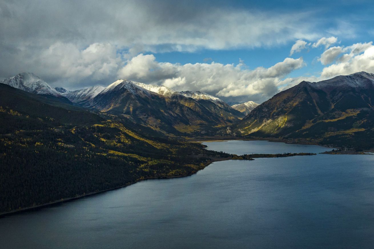 Twin Lakes 15 miles south of Leadville on way to Aspen Colorado, aerial