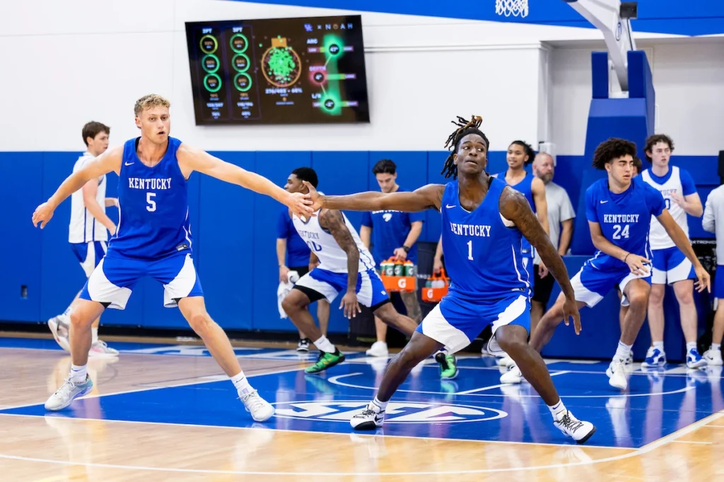 Collin Chandler and Denzel Aberdeen at a Kentucky Basketball summer practice - Photo by Chet White, UK Athletics