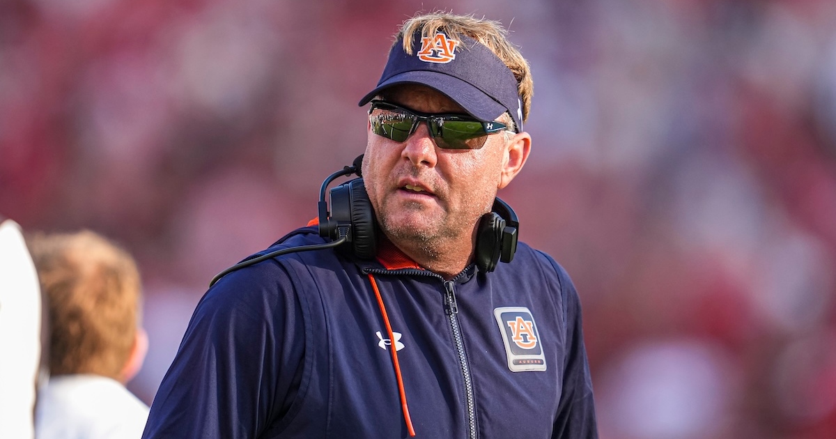Oct 5, 2024; Athens, Georgia, USA; Auburn Tigers head coach Hugh Freeze on the field against the Georgia Bulldogs at Sanford Stadium. Mandatory Credit: Dale Zanine-Imagn Images
