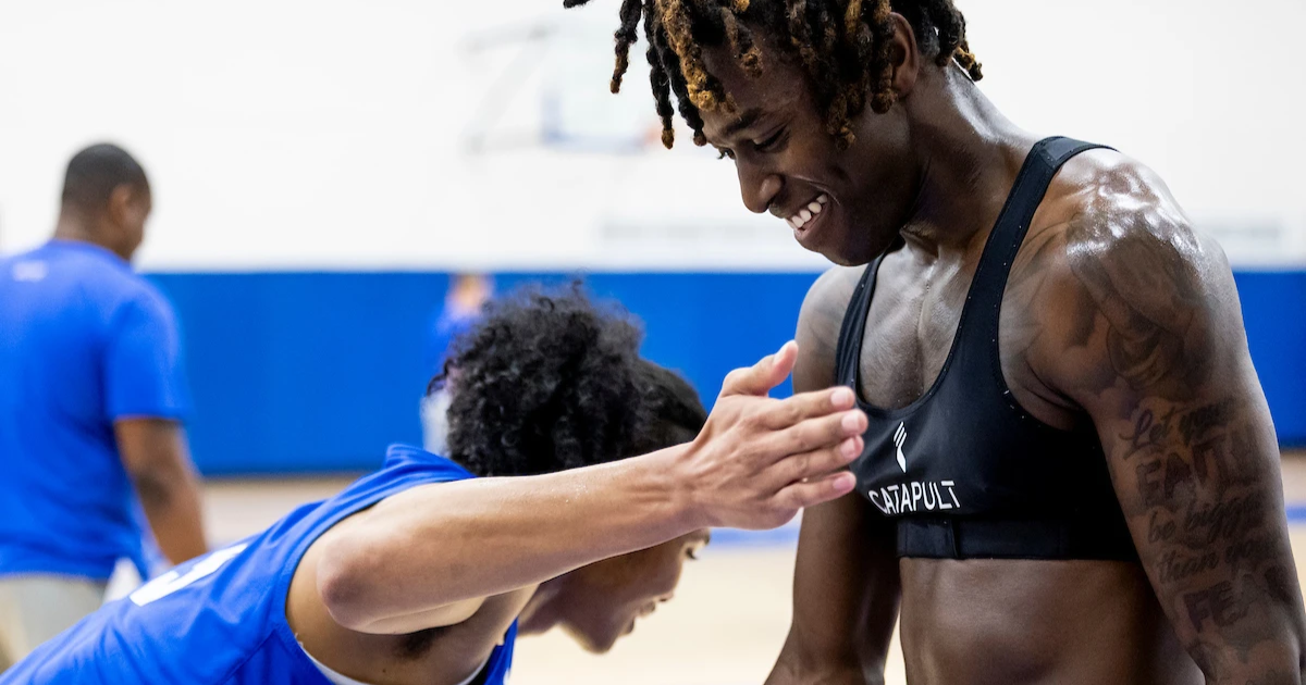 Jaland Lowe and Denzel Aberdeen at a Kentucky Basketball summer practice - Photo by Chet White, UK Athletics