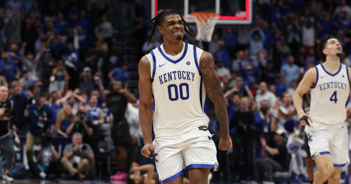 Otega Oweh celebrates after Kentucky's win over Oklahoma in the SEC Tournament - Dr. Michael Huang, Kentucky Sports Radio
