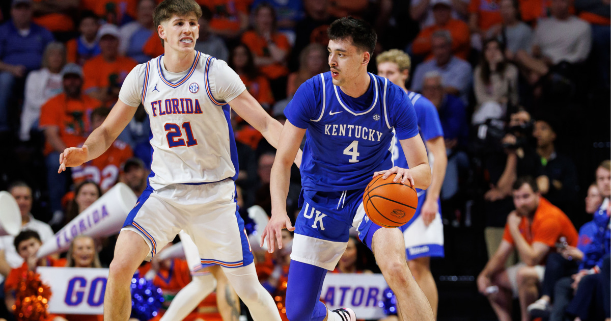 Kentucky forward Andrija Jelavic vs. Florida, via Matt Pendleton-Imagn Images