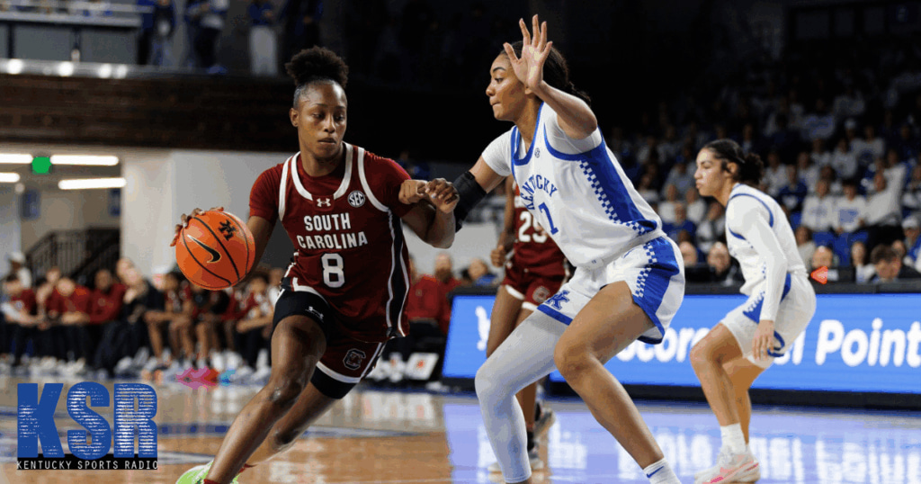 South Carolina Gamecocks guard Joyce Edwards (8) dribbles during an NCAA college basketball game against the Kentucky Wildcats on Sunday, March 1, 2026, in Lexington, KY.